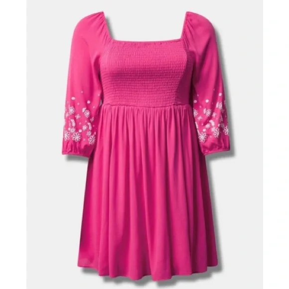 NWT Torrid Pink & Sexy Mini Crinkle Gauze Blouson Sleeve Dress - Picture 4 of 8